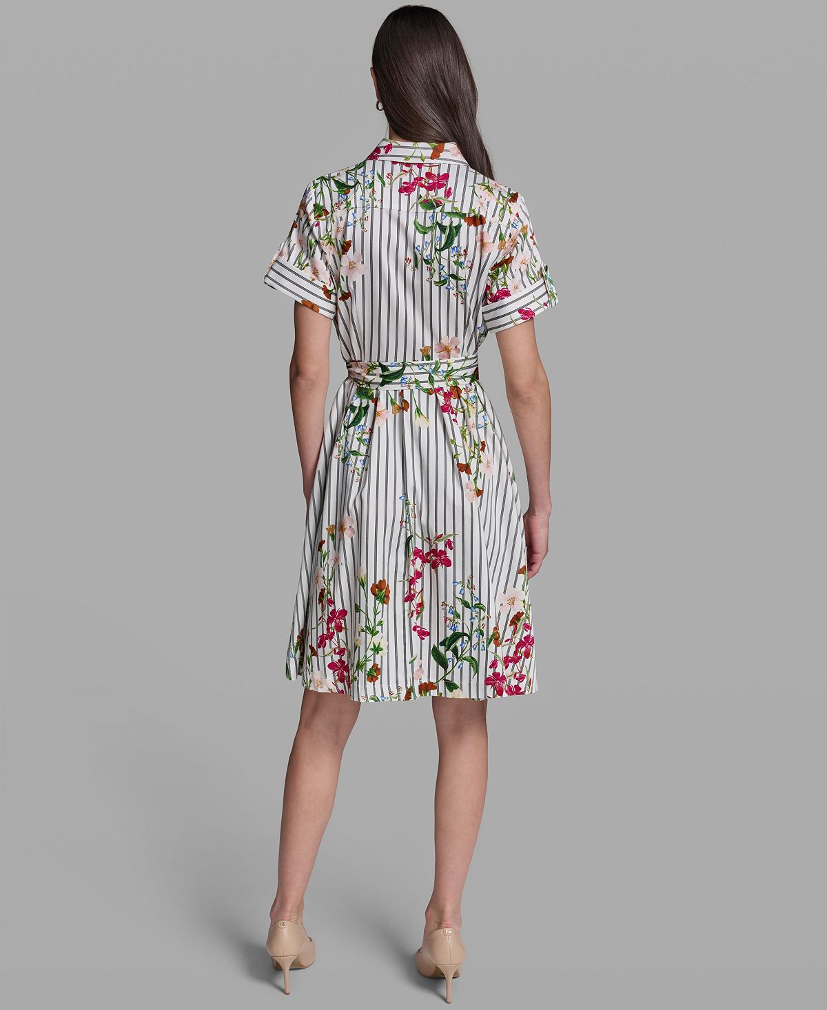 KARL LAGERFELD PARIS Women's Short-Sleeve Striped Shirt-Dress view 6 — MAYCSS fashion products