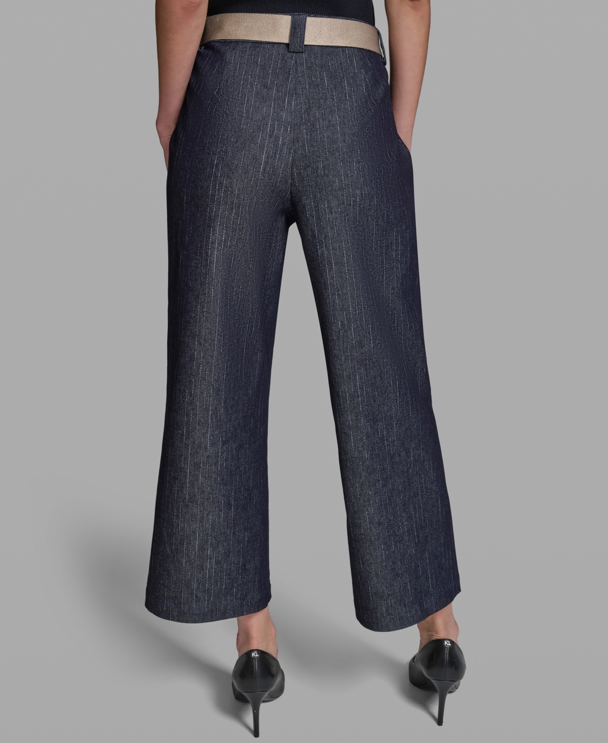Karl Lagerfeld Paris Women's Pinstripe Mid-Rise Belted Crop Pants