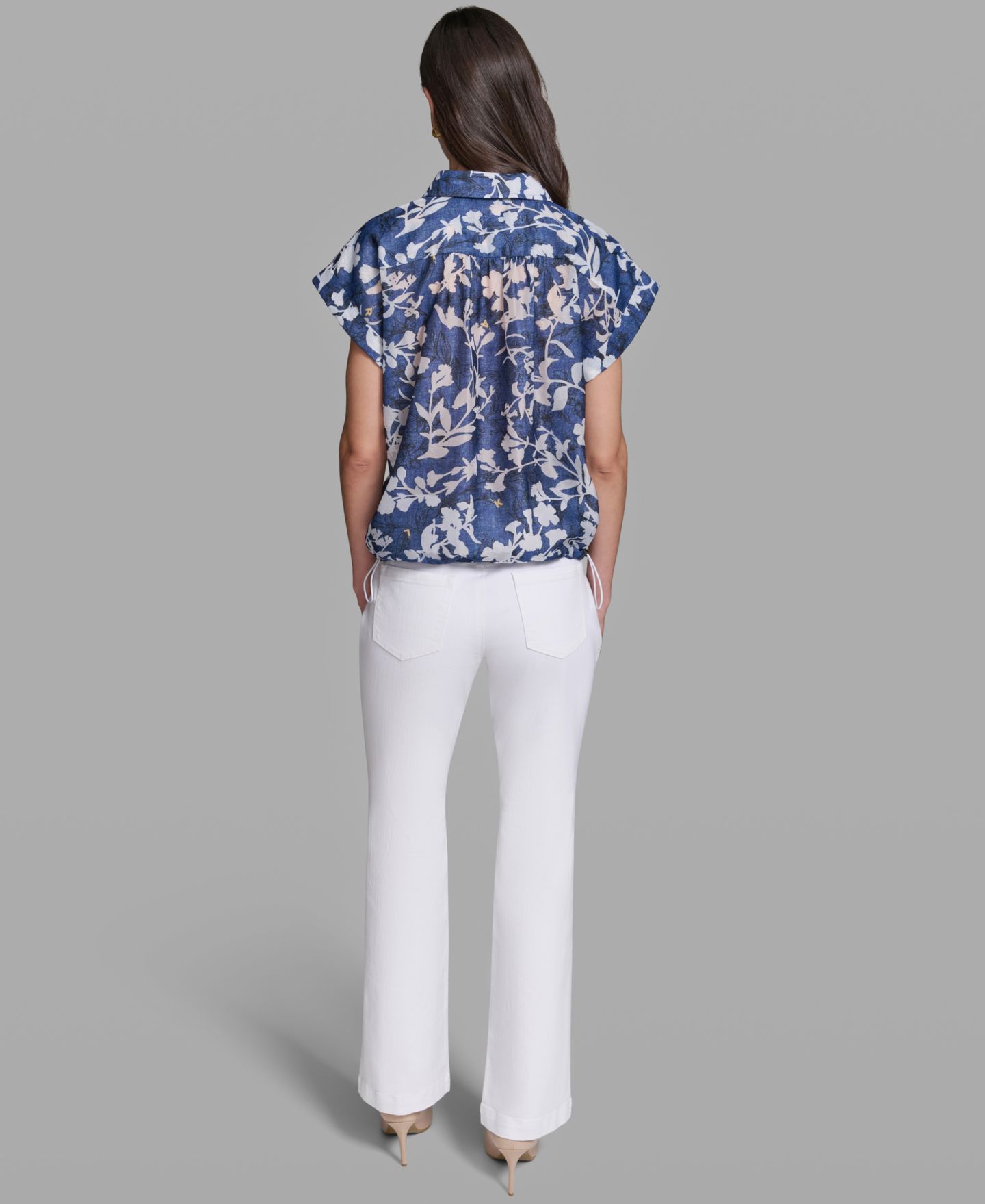 Женская рубашка KARL LAGERFELD PARIS Bungee Burnout Short-Sleeve Woven, цвет: Тёмно-синий / Белый — фото 6