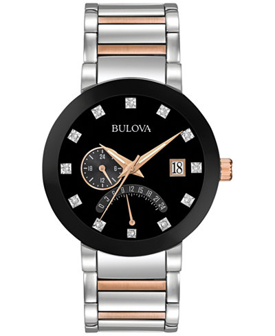 Bulova Men's Dual Time Diamond Accent Two-Tone Stainless Steel Bracelet Watch 44mm 98D129
