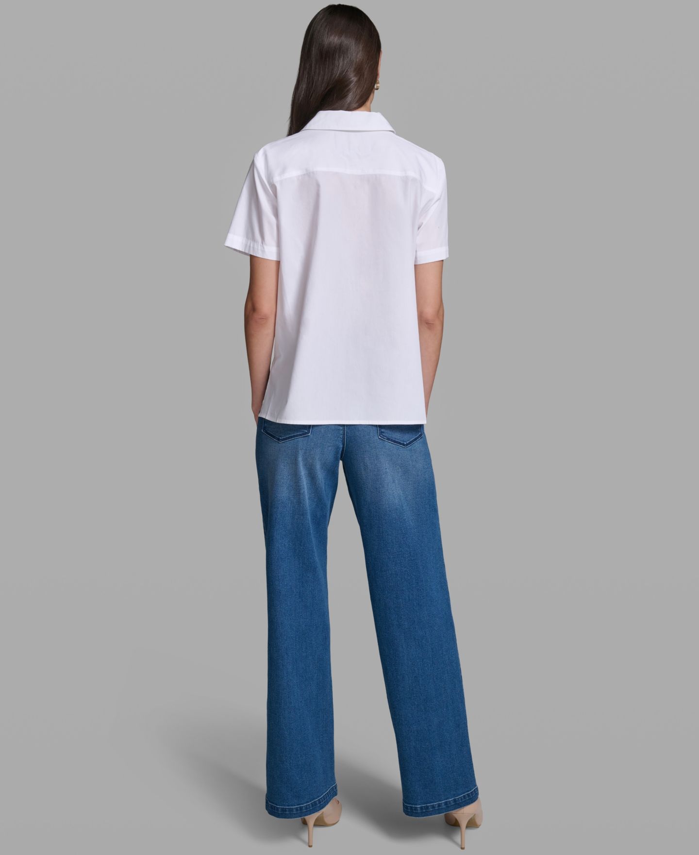 Женская блузка KARL LAGERFELD PARIS Petite Oversized Floral Short-Sleeve Blouse, цвет: Белый — фото 6