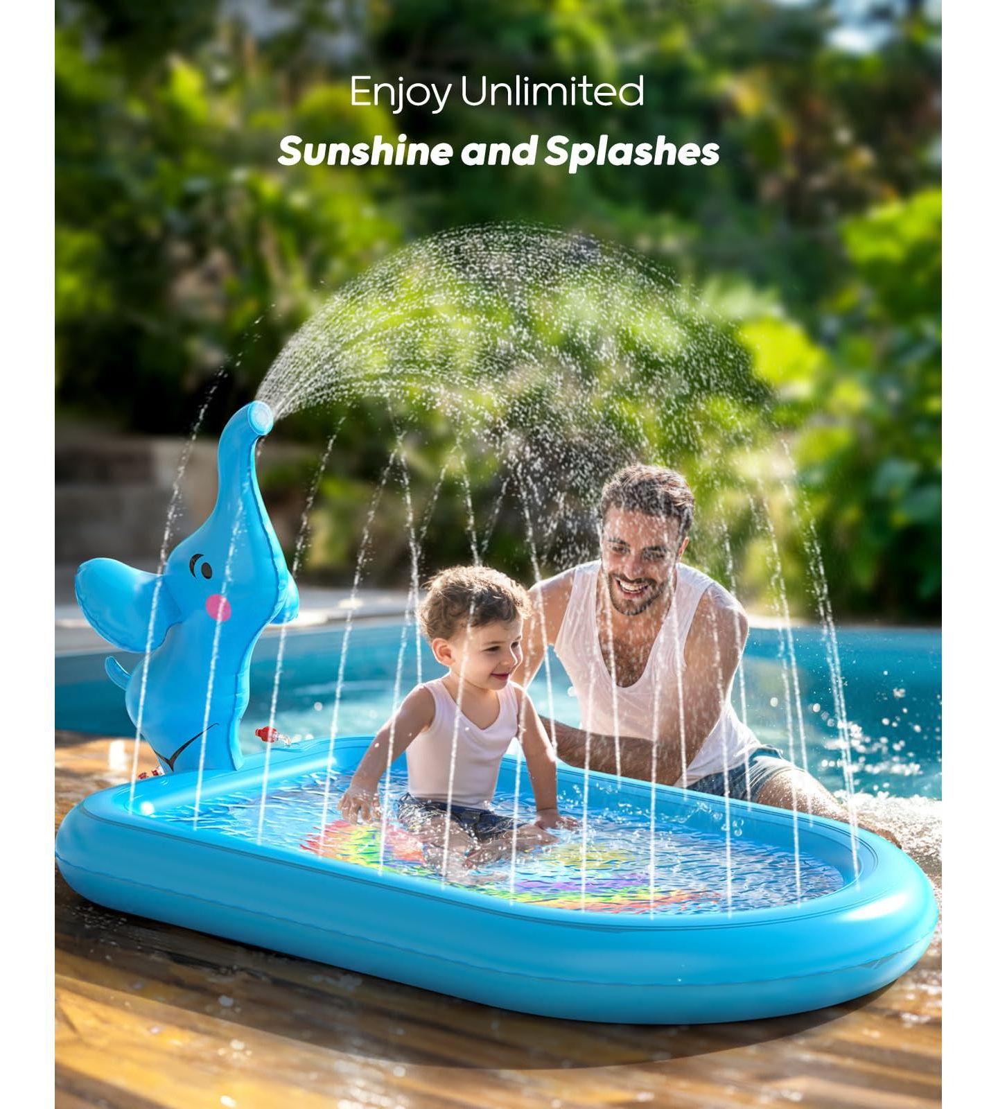 Детская игрушка GNUADZ Elephant Splash Pad Inflatable Sprinkler Pool, Ages 5-7, цвет: Синий — фото 2