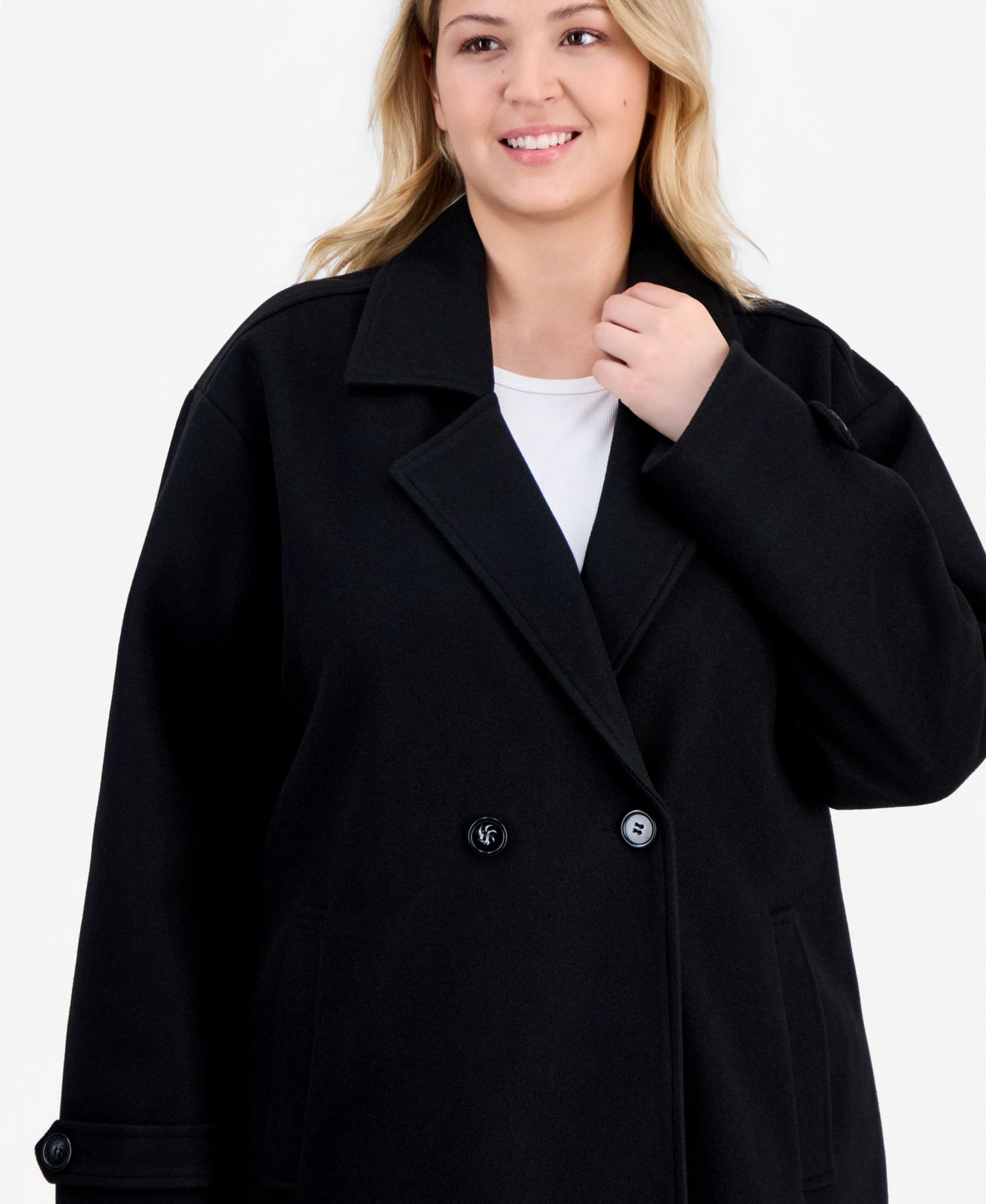 Женское пальто Jou Jou Plus Size Double-Breasted Patch-Pocket Maxi, цвет: Чёрный — фото 3