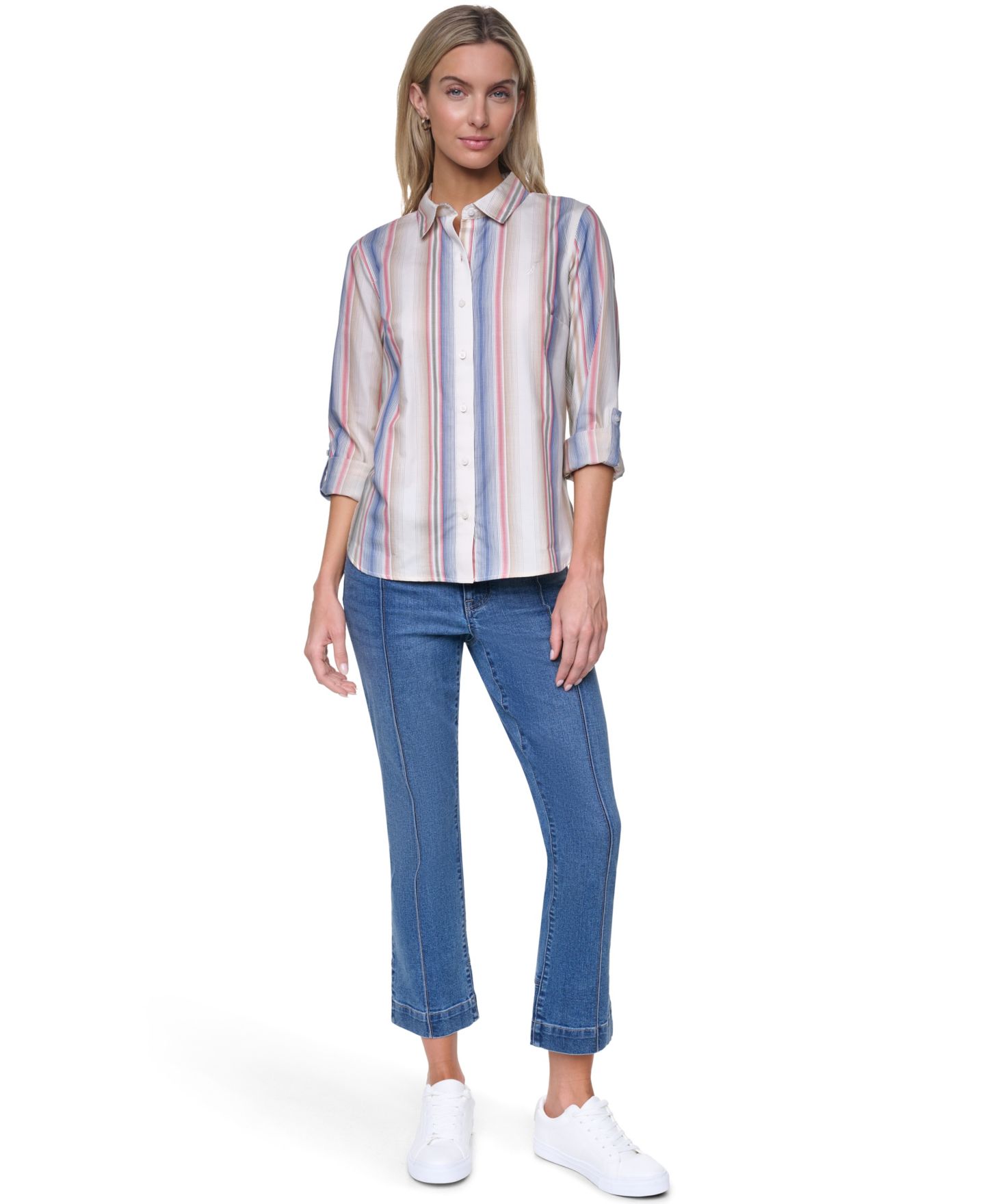 Женская рубашка Nautica Cotton-Blend Roll-Tab Button-Front, цвет: Разноцветный — фото 2
