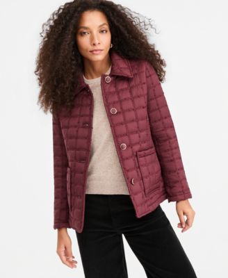 Women's Short Boucl&eacute; Windowpane Quilted Coat