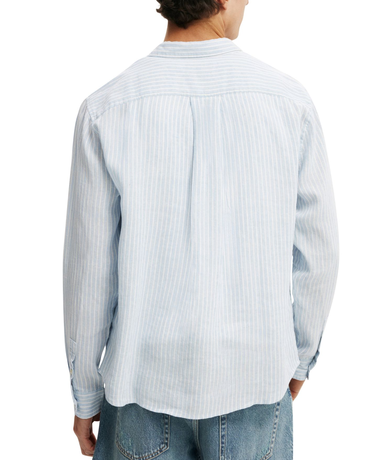 Мужская рубашка Cotton On Relaxed Linen Long-Sleeve, цвет: Синий — фото 4