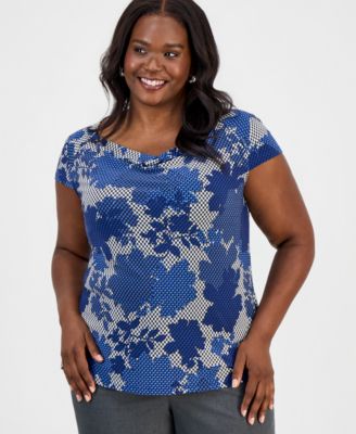 Plus Size Cowlneck Cap-Sleeve Top
