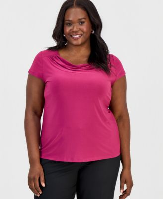 Plus Size Cowl-Neck Cap-Sleeve Blouse