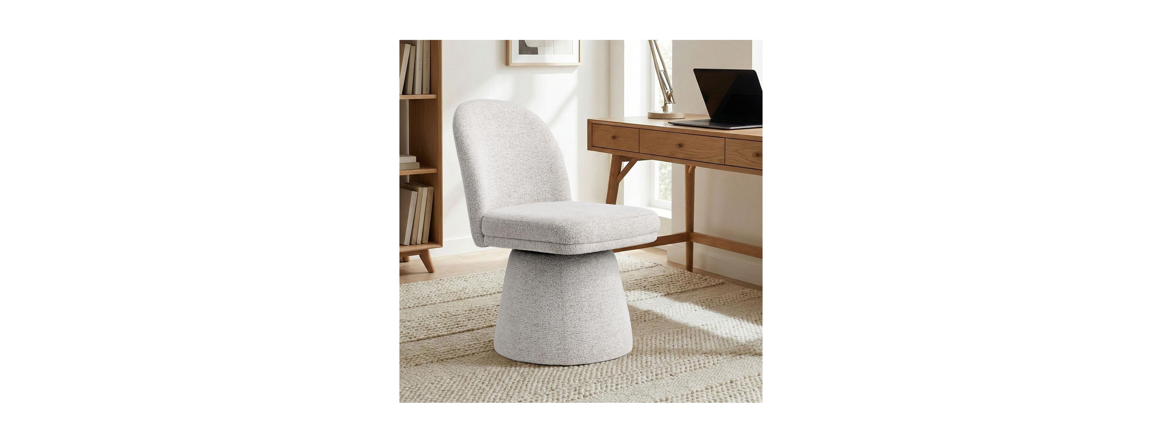 Maison Boucle Swivel Home Office Chair, Upholstered Fabric Desk Chair, Armless, 1 Pc