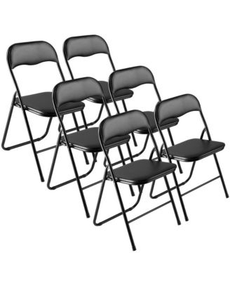 6 Pack Folding Chairs Portable Leather Chairs with Padded Cushion Black