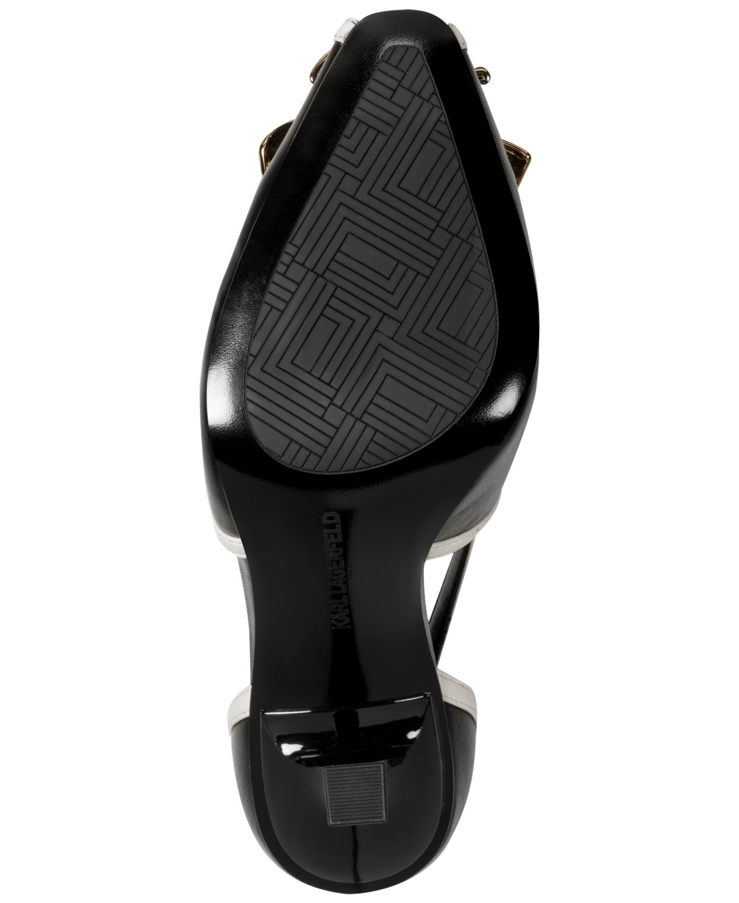 Женские туфли KARL LAGERFELD PARIS Lacey Square Toe Pumps, цвет: Чёрный / Кремовый кожаный — фото 6