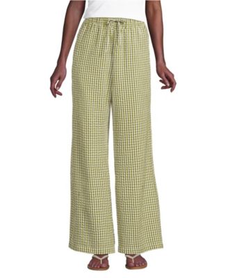 Women's Seersucker High Rise Drawstring Wide Leg Pants