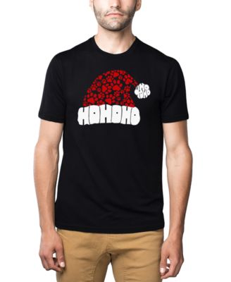 Men's Santa Hat Paw Print Word Art Cotton and Polyester Blend T-Shirt