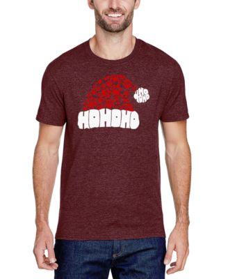 Men's Santa Hat Paw Print Word Art Cotton and Polyester Blend T-Shirt