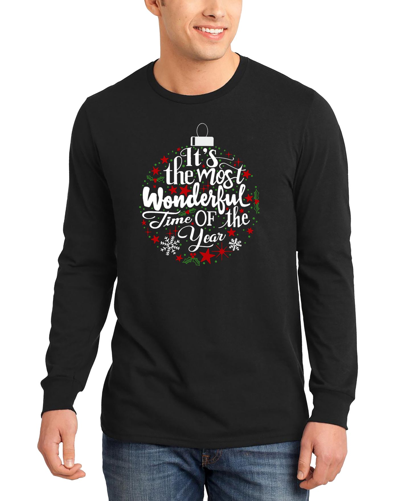 Мужская футболка LA Pop Art Christmas Ornament Word Art Long-Sleeve, цвет: Чёрный — фото 1