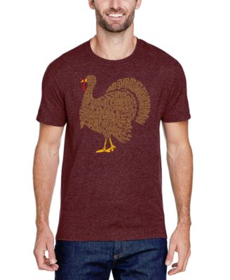Men's Thanksgiving Turkey Word Art Cotton and Polyester Blend T-Shirt