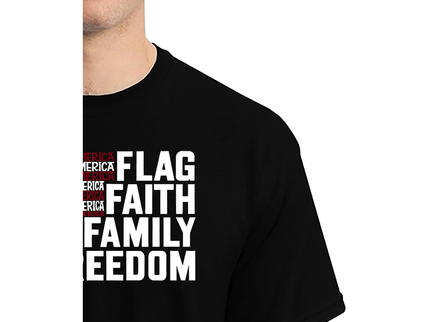 Мужская футболка LA Pop Art Flag Faith Family Freedom American Flag Word Art, цвет: Чёрный — фото 2