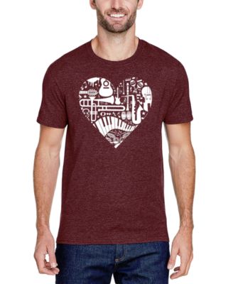 Men's Music Instruments Heart Word Art Cotton and Polyester Blend T-Shirt