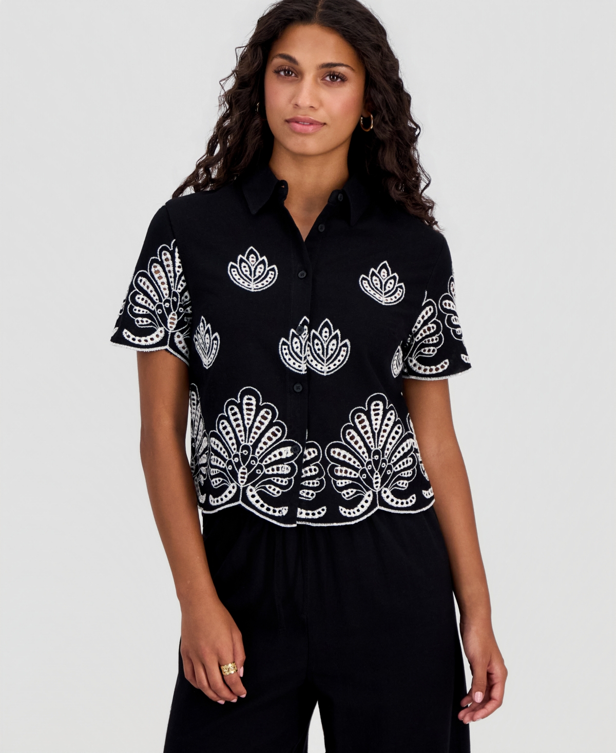And Now This Petite Cotton Cutwork Camp Shirt, Macy's Exclusive