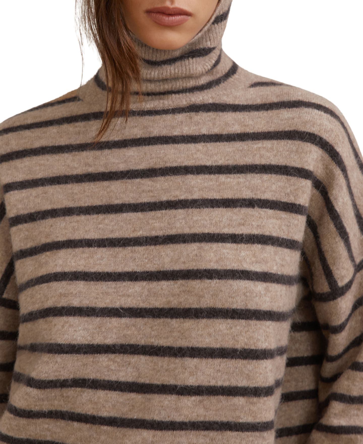 Женский свитер REISS Wynn Stripe Roll-Neck with Wool, цвет: Коричневый — фото 3