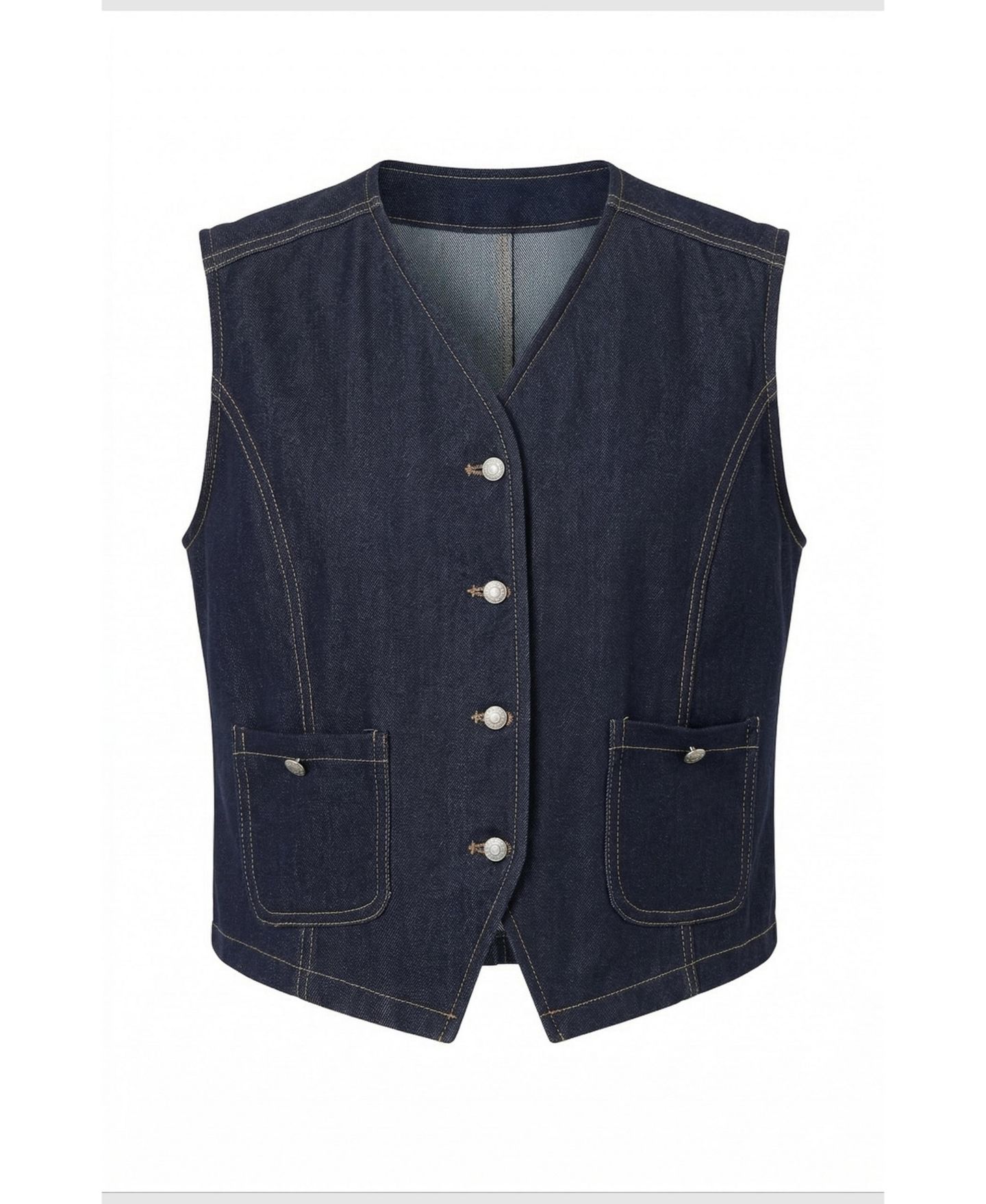 Женский жилет Modenaire Denim Button-Front Patch Pocket, цвет: Тёмный индиго — фото 6