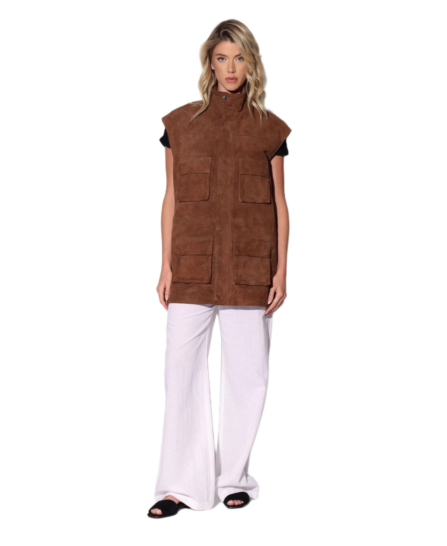 Женский жилет Walter Baker Renata Longline Cargo Vest, цвет: Каштановый замшевый — фото 1