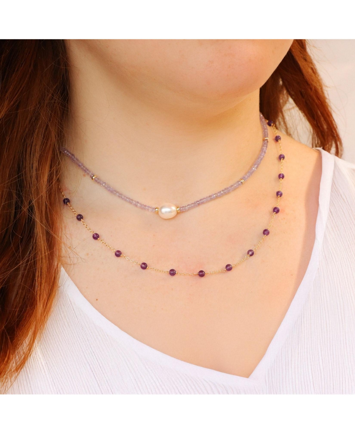 The Lovery Amethyst Bead Pearl Necklace 14K Gold
