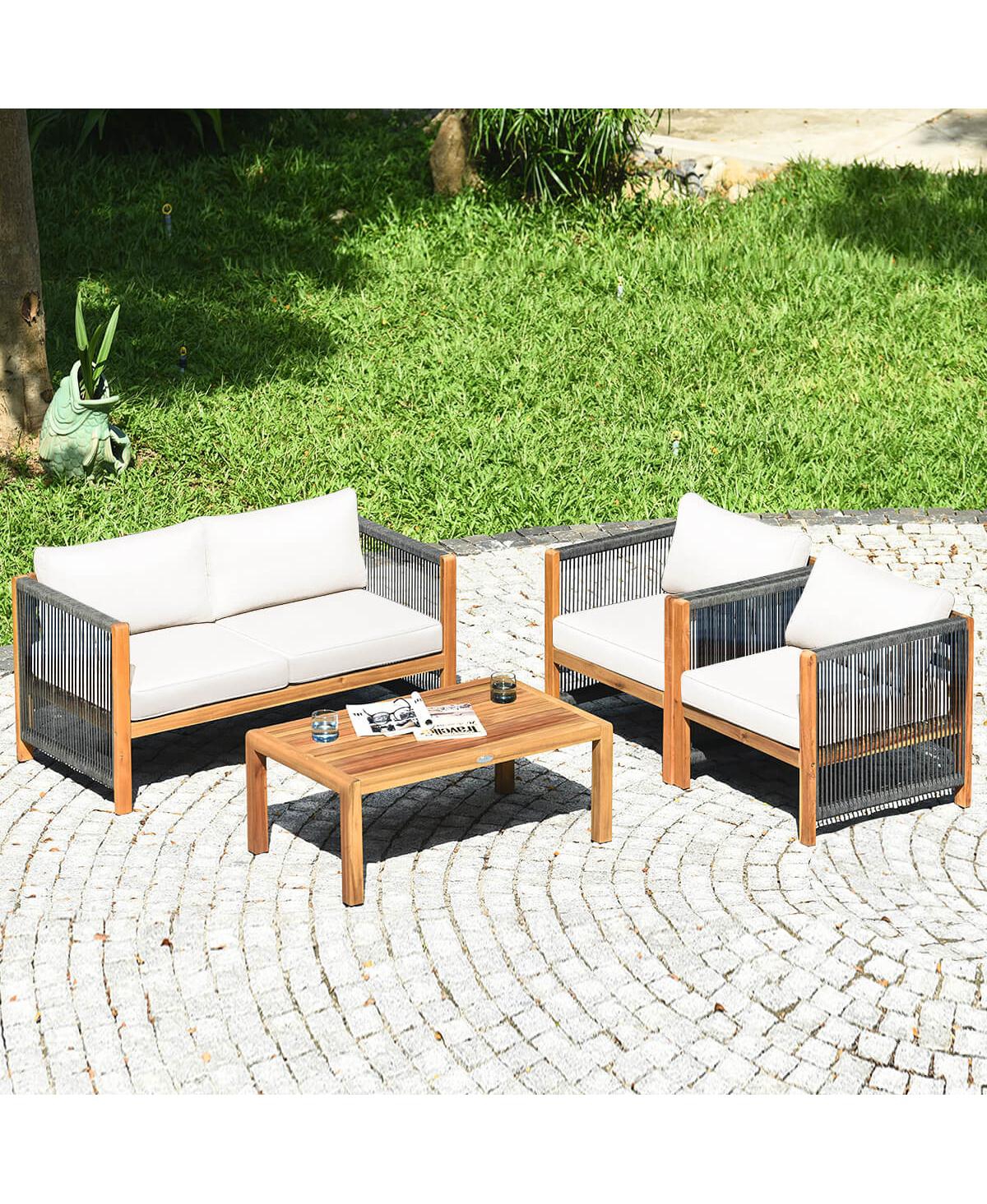 Costway 8 Pcs Wood Outdoor Patio Furniture Set with Cushions Cover Sets