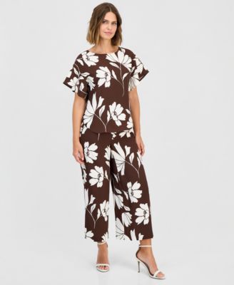 Flutter-Sleeve Top & Wide-Leg Pants