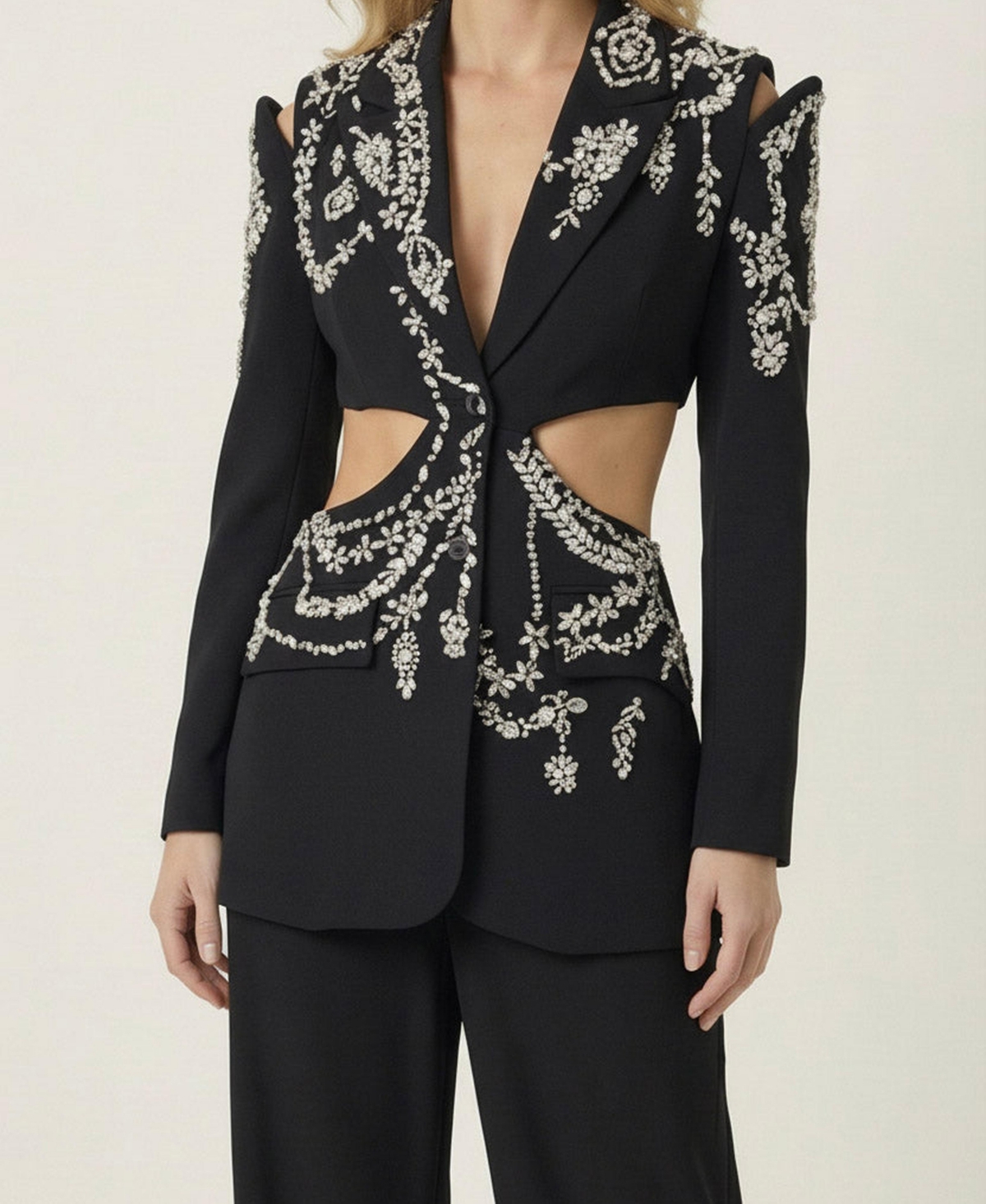 Modenaire Women's Embellished Cutout Crystal Detail Blazer