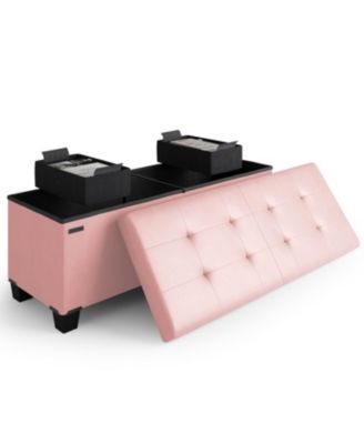 43 Inch Leatherette or Fabric Finish Ottoman Storage Bench with Storage Bins