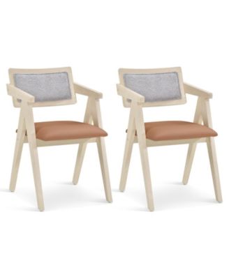 Modern Mid Century Wooden Accent Chairs Set of 2 with Soft Leathaire Seating