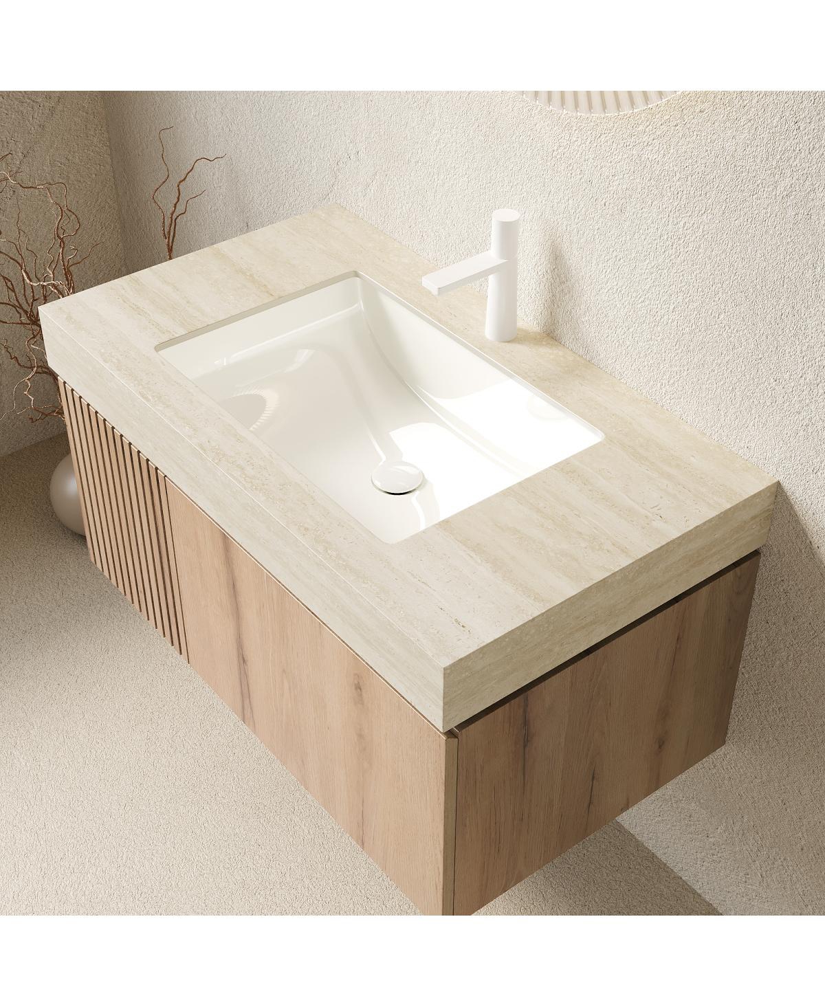 Sillysis Wall Mounted Bathroom Vanity with Sintered Stone Top, Ceramic Sink, Soft Close Storage Cabinet