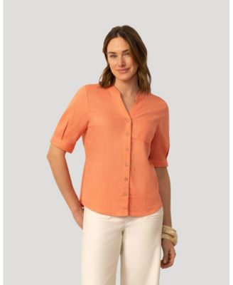 Women's Cable and Gauge Linen Blend Button Front Top
