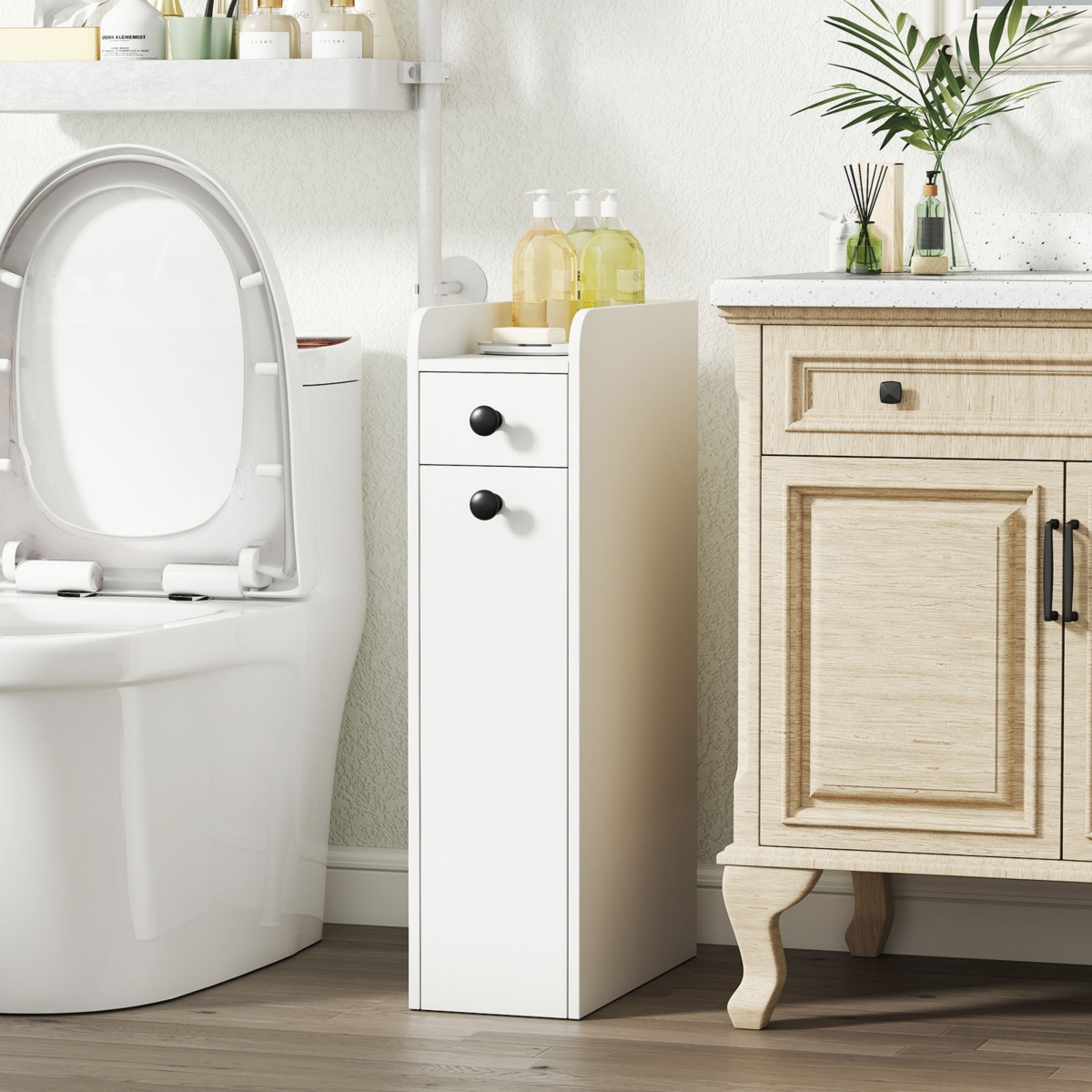 Gymax Small Bathroom Storage Cabinet 4-Tier Narrow Toilet Side Storage Cabinet