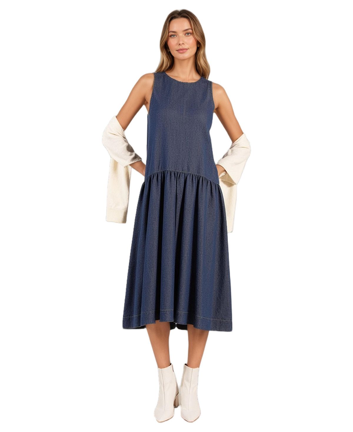 Modenaire Women's Linnea Sleeveless Drop-Waist Midi Dress view 1 — MAYCSS fashion products