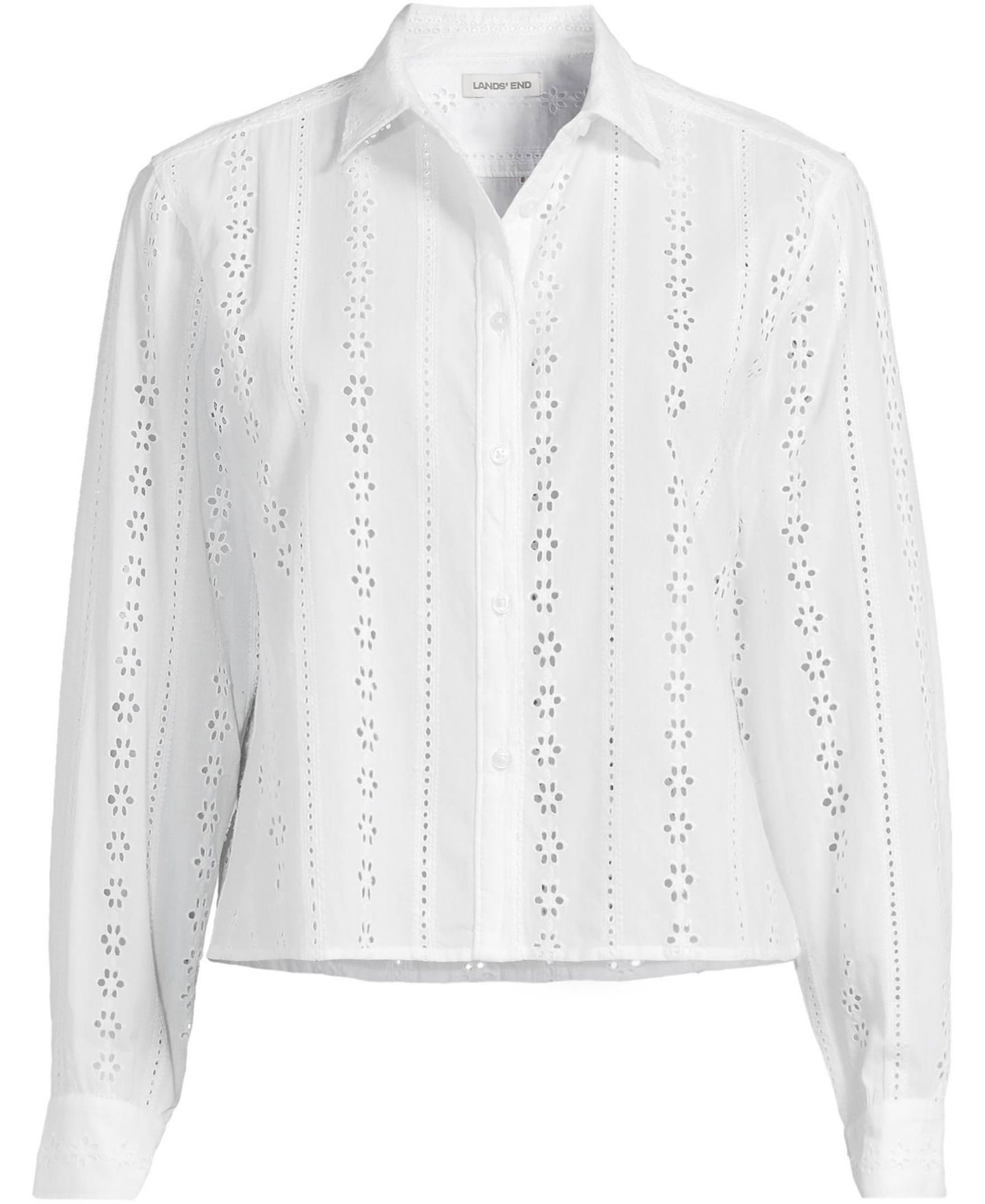 Женская рубашка Lands' End Eyelet Cropped Button Front, цвет: Белый — фото 2