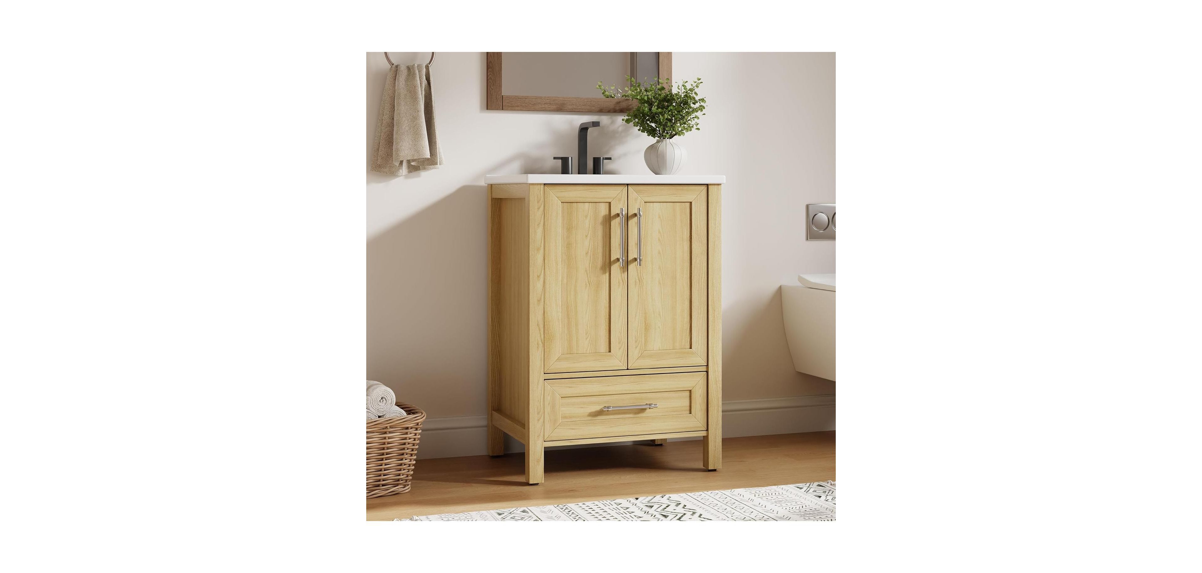 Gaomon Bathroom Vanity With Sink Farmhouse Vintage Freestanding Wood Cabinet With Doors Drawers Space Saving Storage For Small Bathroom