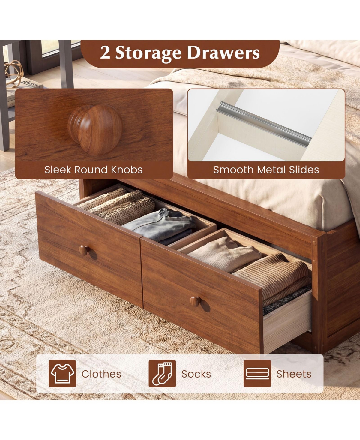 Slickblue Twin Bed Frame with Built-in Storage Drawers and Headboard