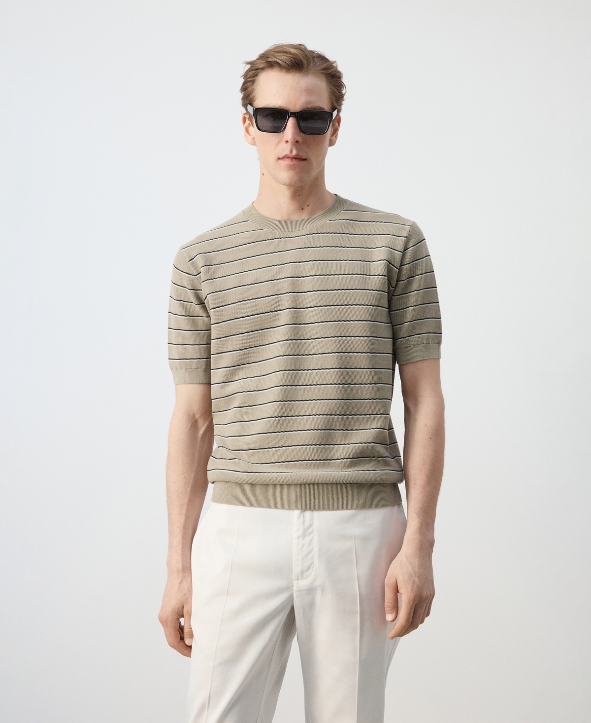Mango Men's Striped Knit Cotton T-Shirt
