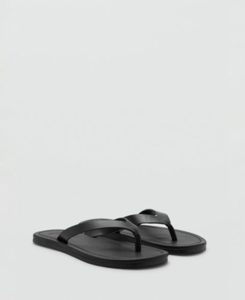 Мужские сандалии MANGO Leather Straps, цвет: Чёрный