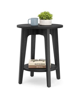 Modern Round End Table with Lower Shelf for Sofa and Bedside