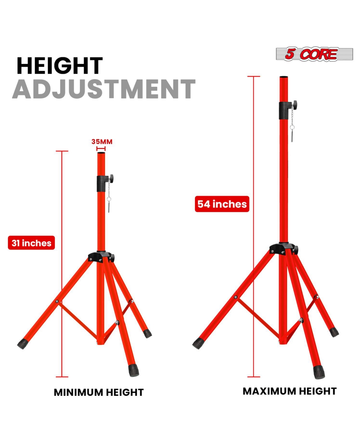 5 core Speaker Stands Pair Adjustable 54 Inch Tripod 132 lbs Capacity 35mm Mount for Dj Pa Use