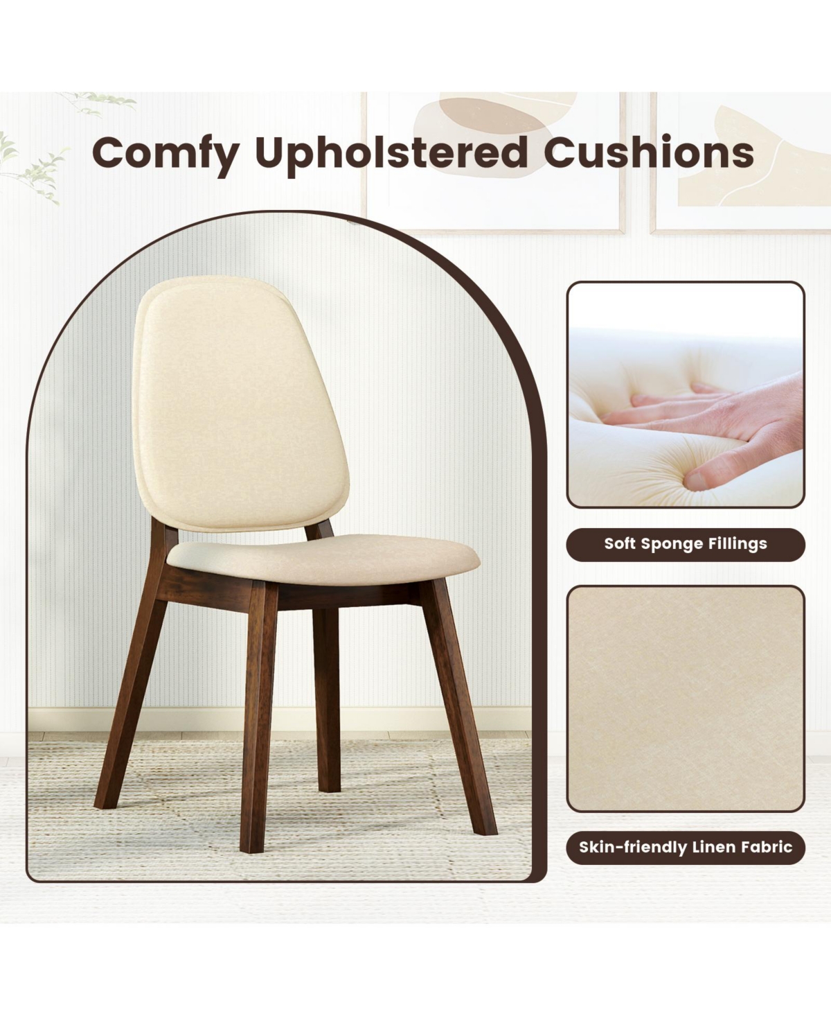 Slickblue Mid Century Wooden Dining Chairs Set of 2 Upholstered