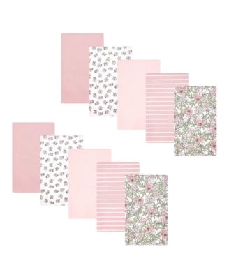 Girl Cotton Poly Flannel Burp Cloths 10-Pack, Soft Pink Floral, One Size
