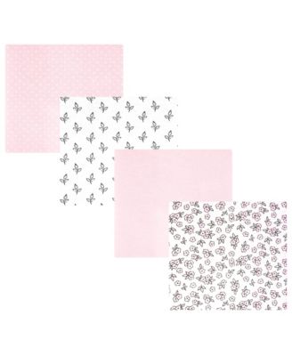 Girl Cotton Poly Flannel Receiving Blankets 4-Pack, Pink Primrose, One Size