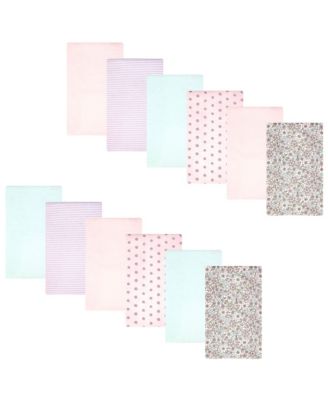 Girl Cotton Poly Flannel Burp Cloths Bundle 12-Pack, Outline Floral Soft , One Size