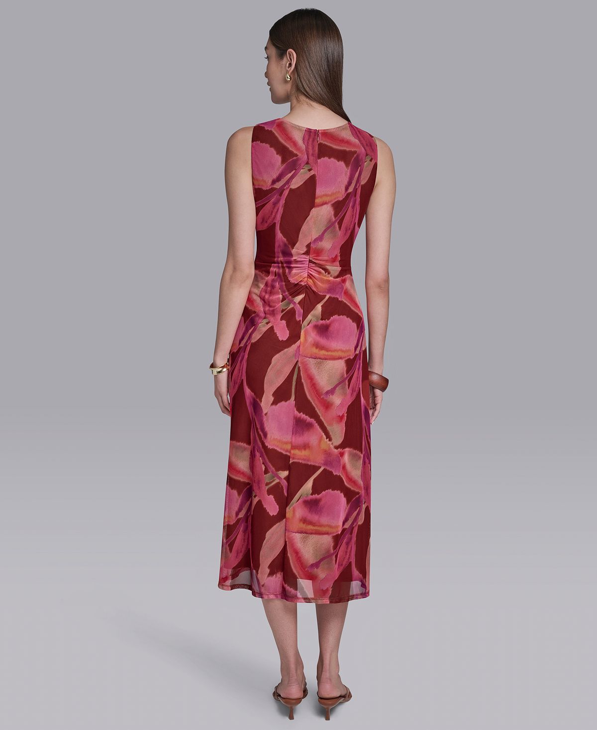 Halston Women's Printed Crewneck Bodycon Keyhole Detail Midi Dress view 5 — MAYCSS fashion products