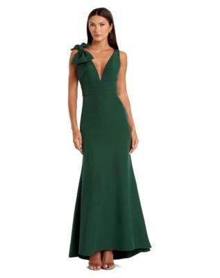 Petite Sleeveless V Neck Bow Detail Mermaid Gown