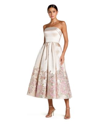 Mac Duggal Women's Floral Strapless Brocade A Line Midi Dress